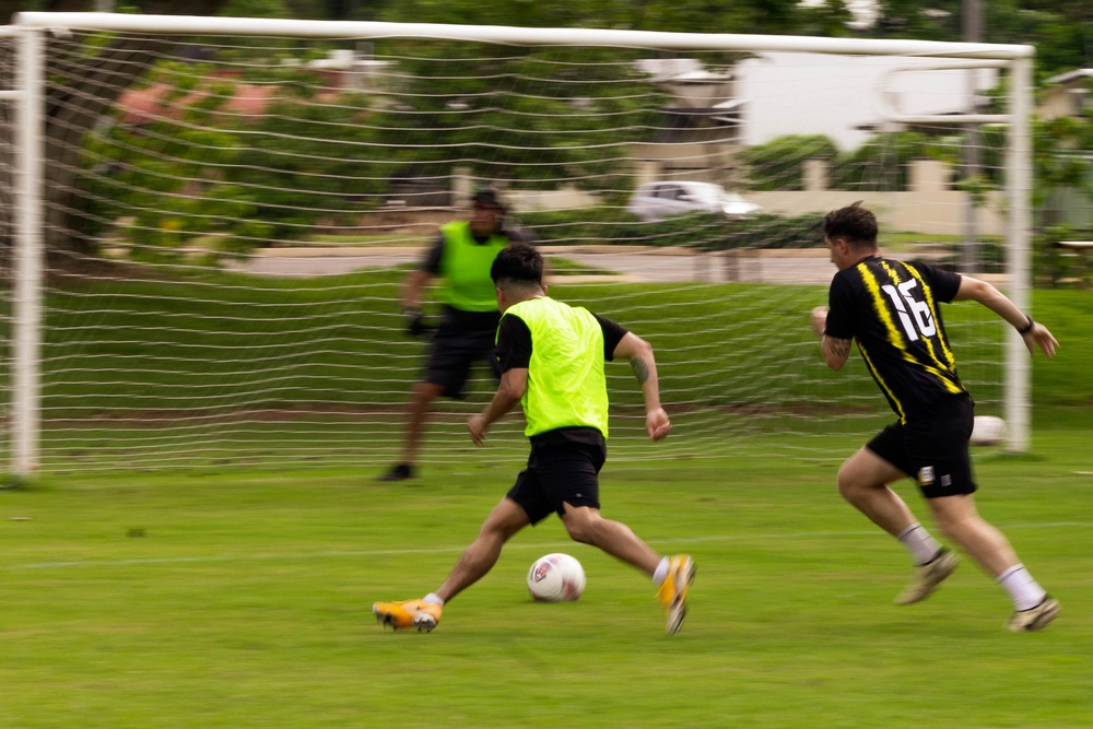 MRF-D 25.3: U.S. Marines and Sailors play soccer with Mindil Aces Football Club