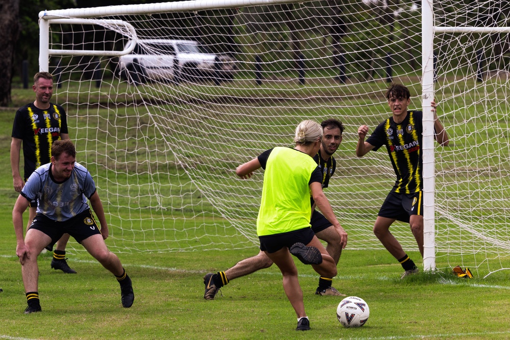 MRF-D 25.3: U.S. Marines and Sailors play soccer with Mindil Aces Football Club
