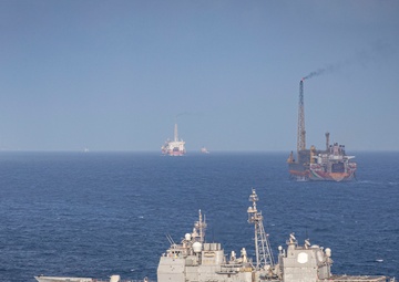USS Normandy sails Starbroek Block off coast of Guyana