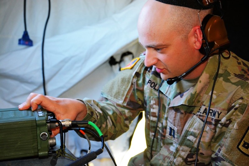 HF Misfit Army Capt. Jarod Polack works the radio