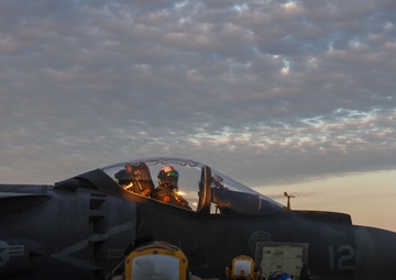 AV-8B Harrier prepares to depart from the USS Iwo Jima (LHD 7)
