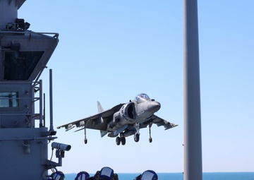 AV-8B Harrier Lands on the USS Iwo Jima (LHD 7)
