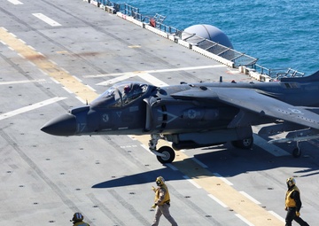 AV-8B Harrier Lands on the USS Iwo Jima (LHD 7)
