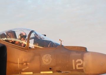 AV-8B Harrier prepares to depart from the USS Iwo Jima (LHD 7)
