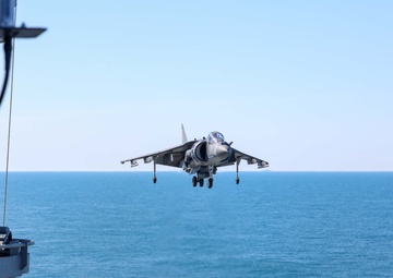 AV-8B Harrier Lands on the USS Iwo Jima (LHD 7)