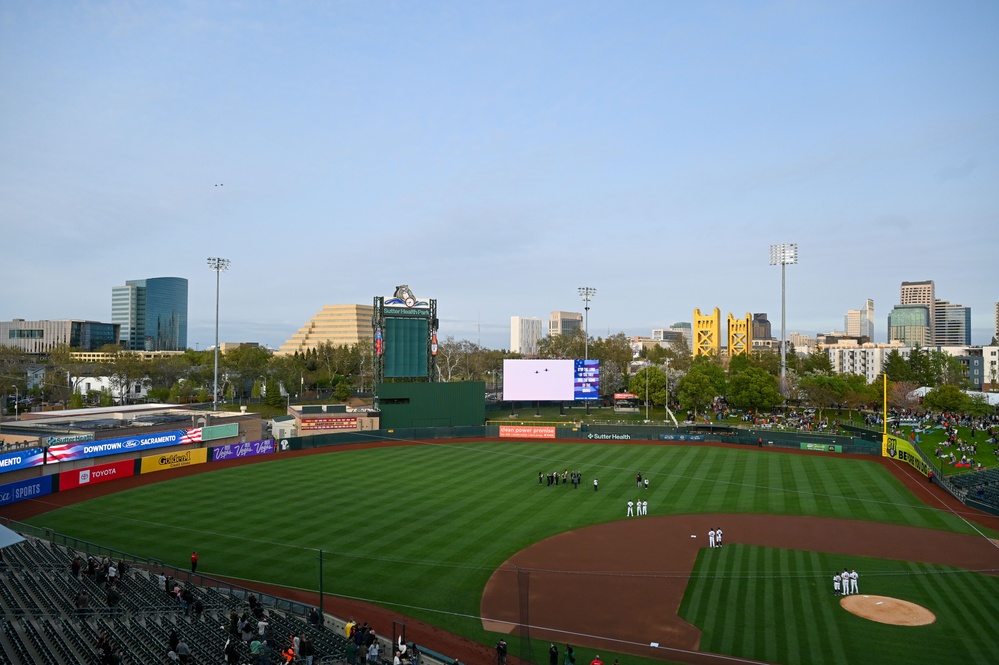 Two T38 Talons fly over for River Cats season opener