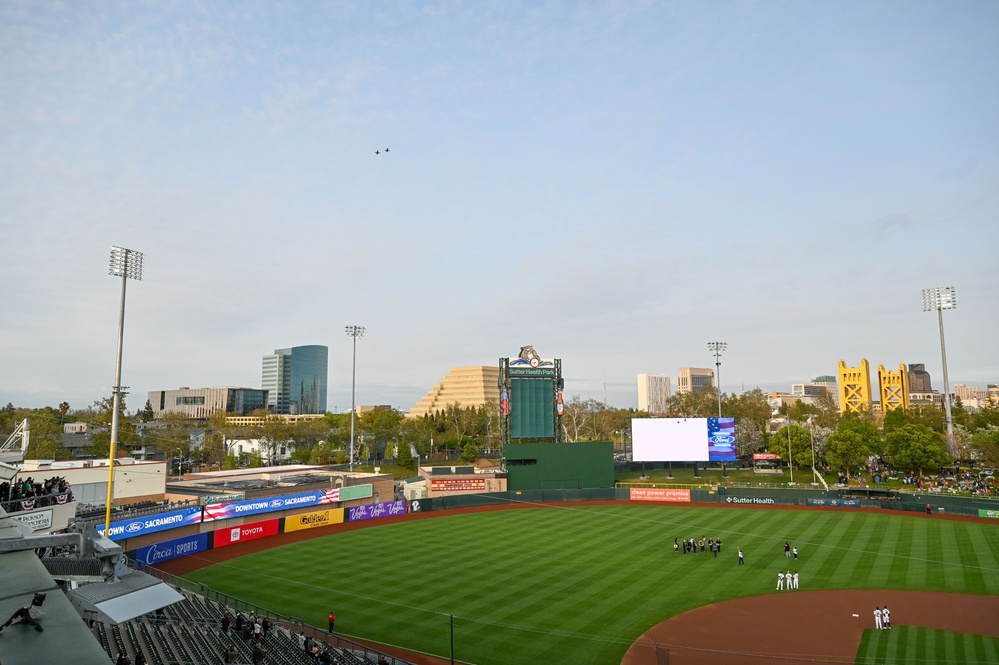 Two T38 Talons fly over for River Cats season opener