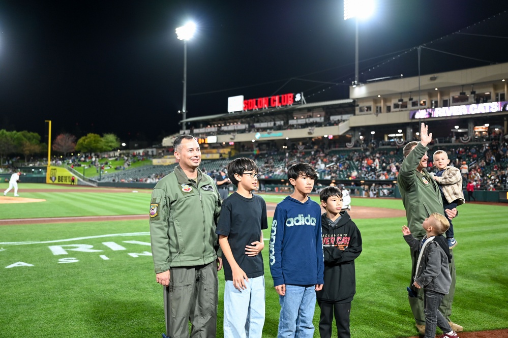 Two T38 Talons fly over for River Cats season opener