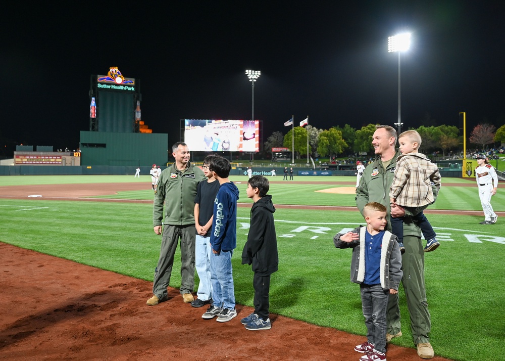 Two T38 Talons fly over for River Cats season opener