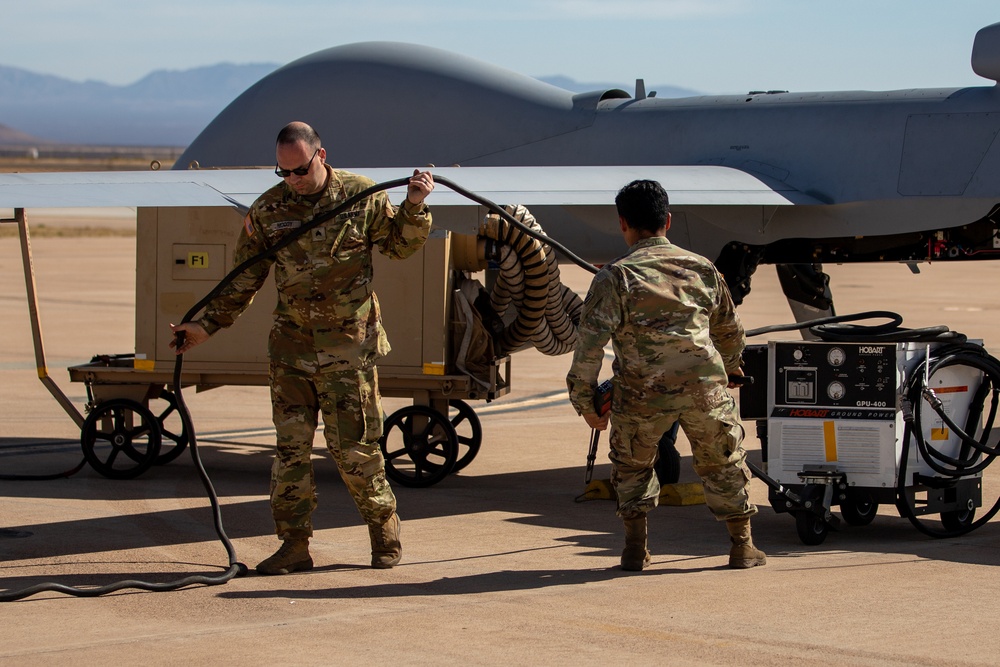 3rd CAB Soldiers prepare Gray Eagle for takeoff in Arizona
