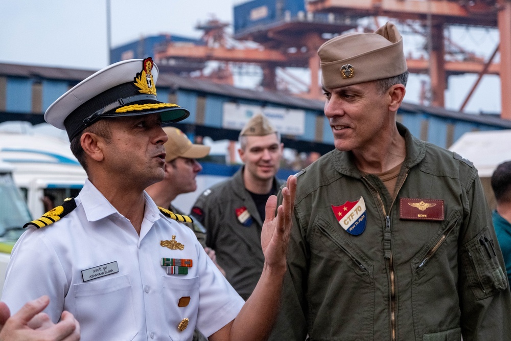 Commander, Task Force (CTF) 70 visits USS Comstock (LSD 45) ahead of Exercise Tiger Triumph 2025