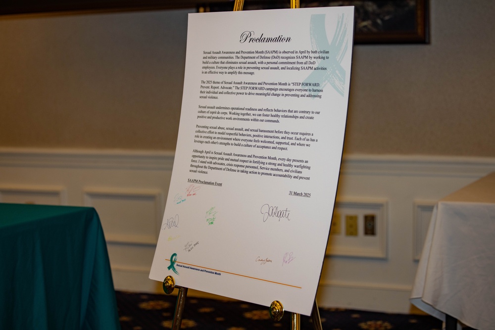 Quantico Base Leadership and SAPR personnel sign 2025 SAAPM Proclamation