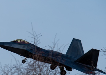 F-22 Raptors conduct aerial practices at JBER