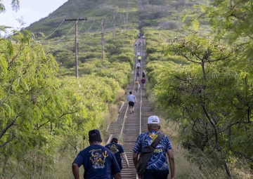 Sailors and civilians take part in Morale Hike for Chief Petty Officer's 132nd Birthday