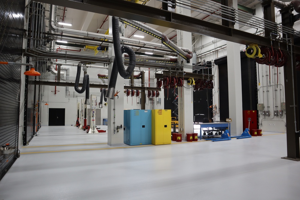 An Auto Shop Maintenance Bay Nears Completion on Marine Corps Base Camp Blaz