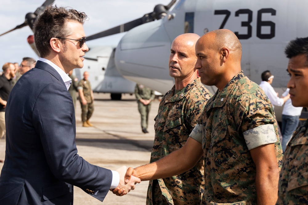 U.S. Secretary of Defense Pete Hegseth Visits Marine Corps Base Hawaii