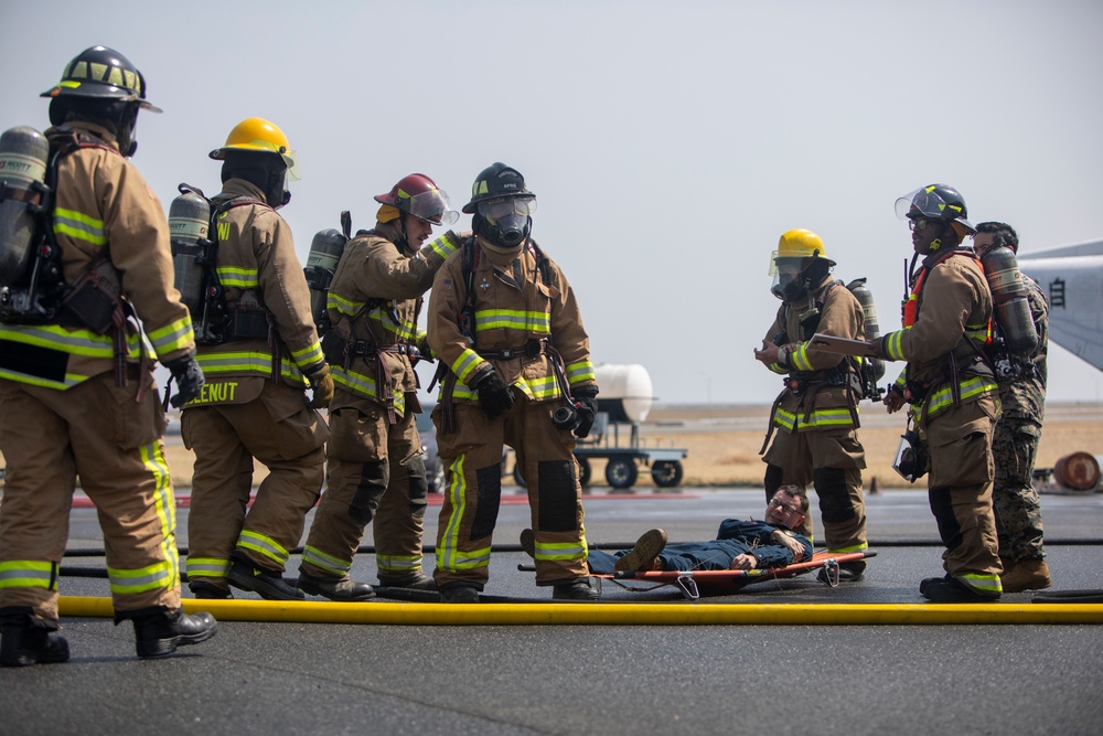 ARFF Marines and U.S. Airmen conduct mass casualty training at MCAS Iwakuni