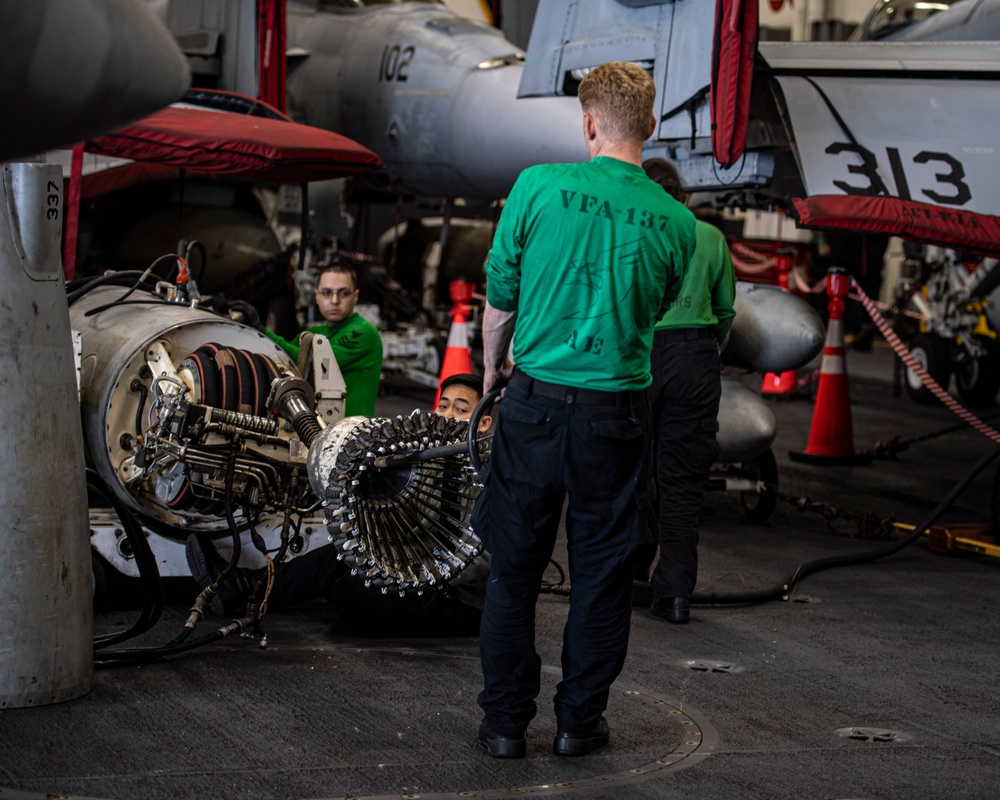 Nimitz Sailors Perform Maintenance on a Refueling System