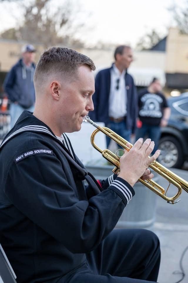 MU2 Andrews McCormick his trumpet with Navy Band Southeast Brass Quintet at Amplified Avondole