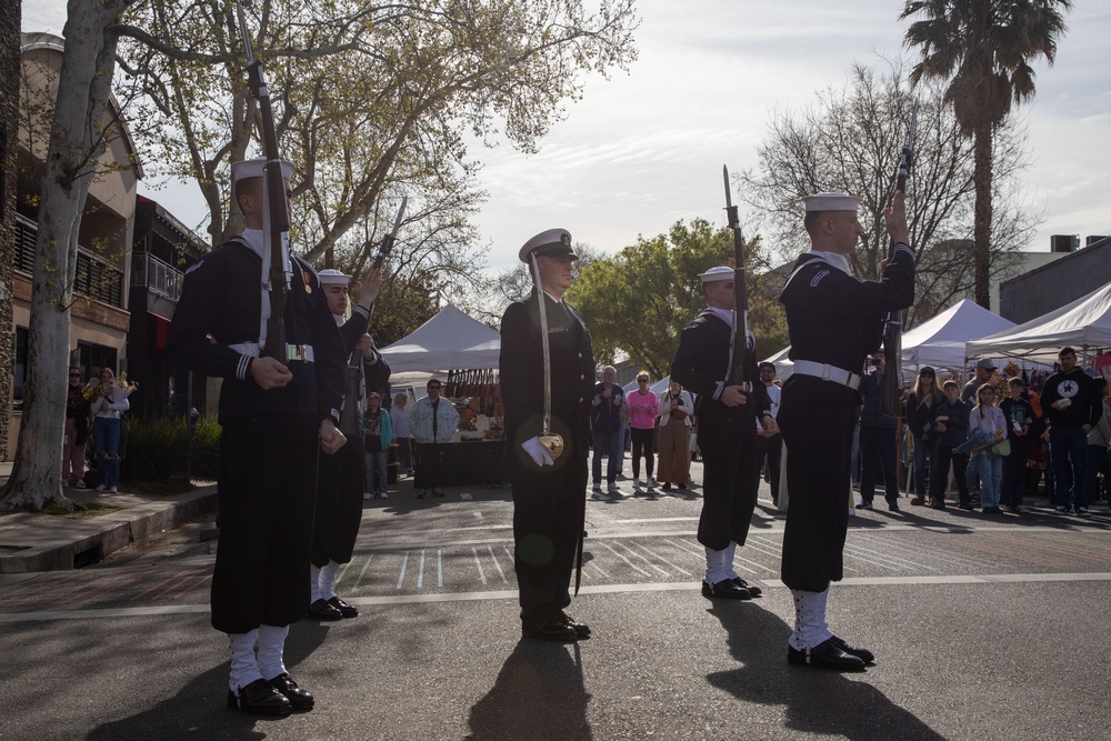 Sailors attend the Sacramento Farmers Market