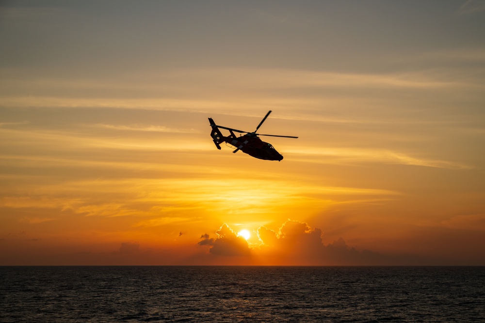U.S. Coast Guard Cutter Kimball Crewmembers engage in training while patrolling the Eastern Pacific Ocean.