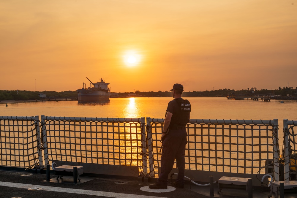 U.S. Coast Guard Cutter Kimball saves marine life, transfers detainees, and stops for fuel in Puerto Quetzal, Guatemala