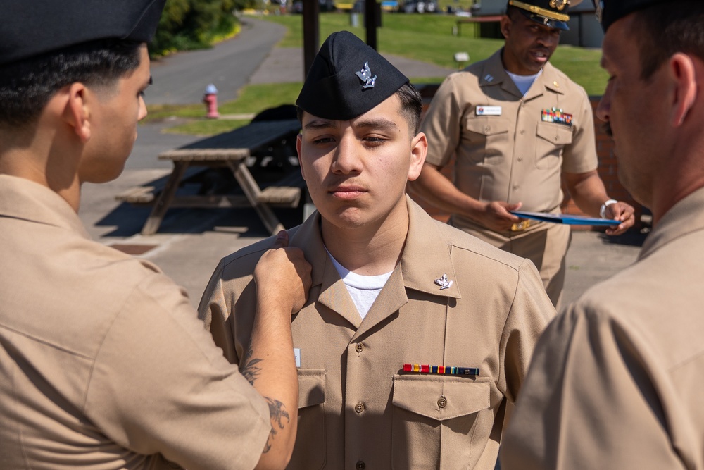 HM3 Kevin Hernandez promotion ceremony to Hospital Corpsman Third Class.