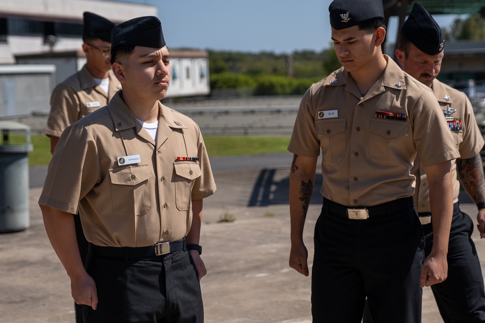 HM3 Kevin Hernandez promotion ceremony to Hospital Corpsman Third Class.