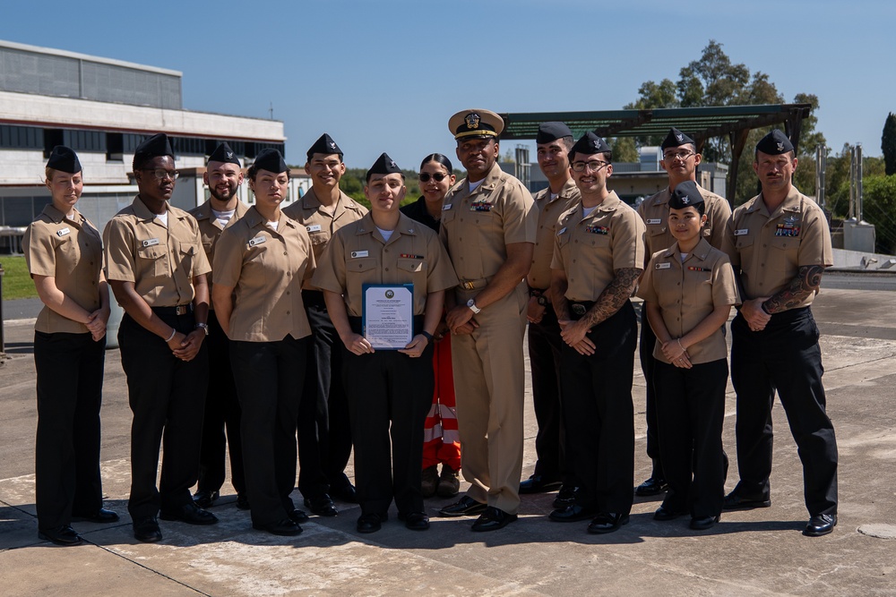 HM3 Kevin Hernandez promotion ceremony to Hospital Corpsman Third Class.