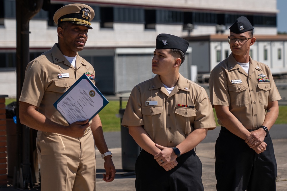 HM3 Kevin Hernandez promotion ceremony to Hospital Corpsman Third Class.