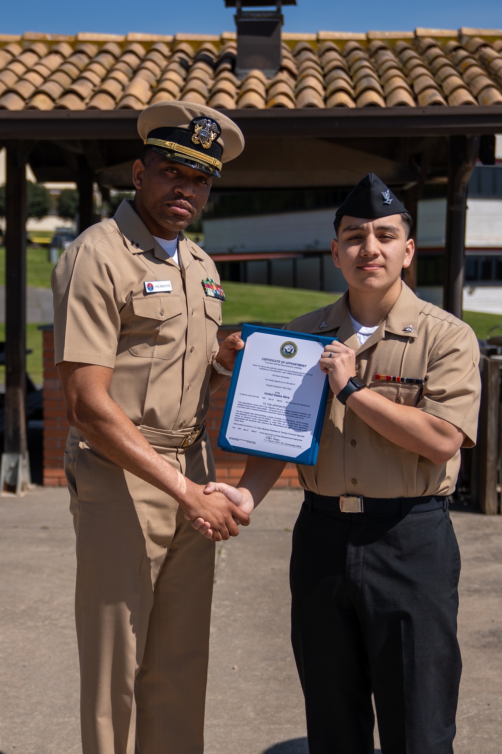 HM3 Kevin Hernandez promotion ceremony to Hospital Corpsman Third Class.