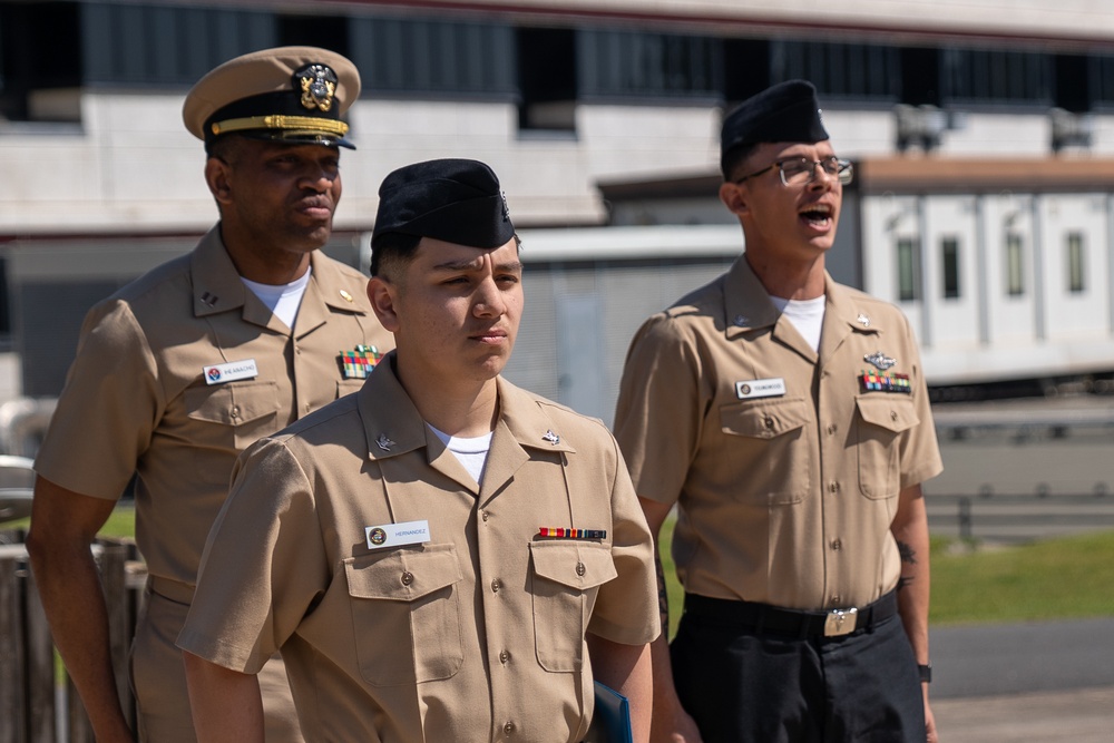 HM3 Kevin Hernandez promotion ceremony to Hospital Corpsman Third Class.