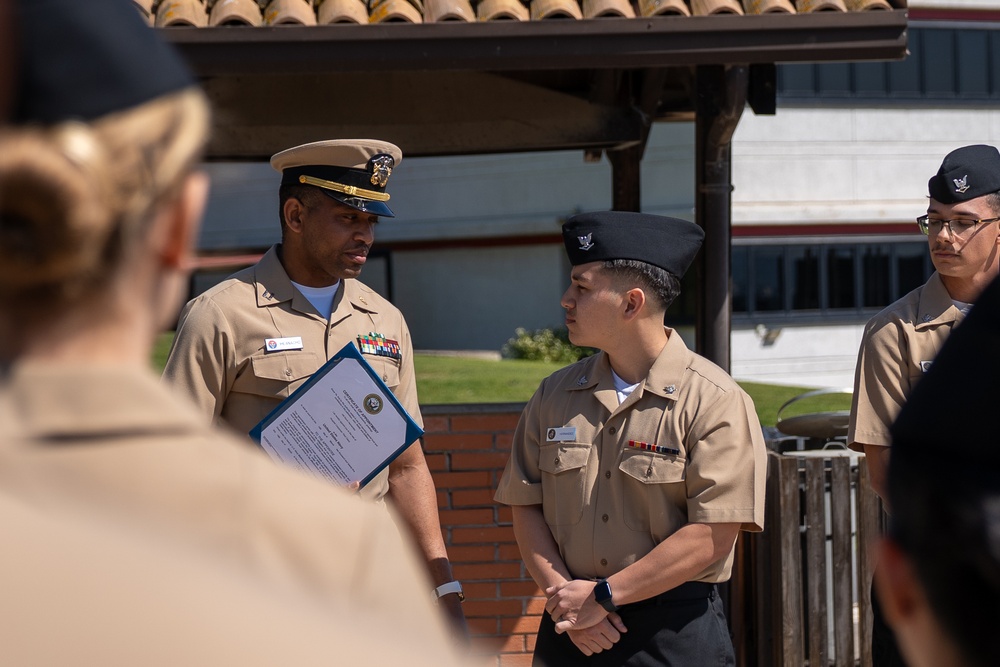 HM3 Kevin Hernandez promotion ceremony to Hospital Corpsman Third Class.