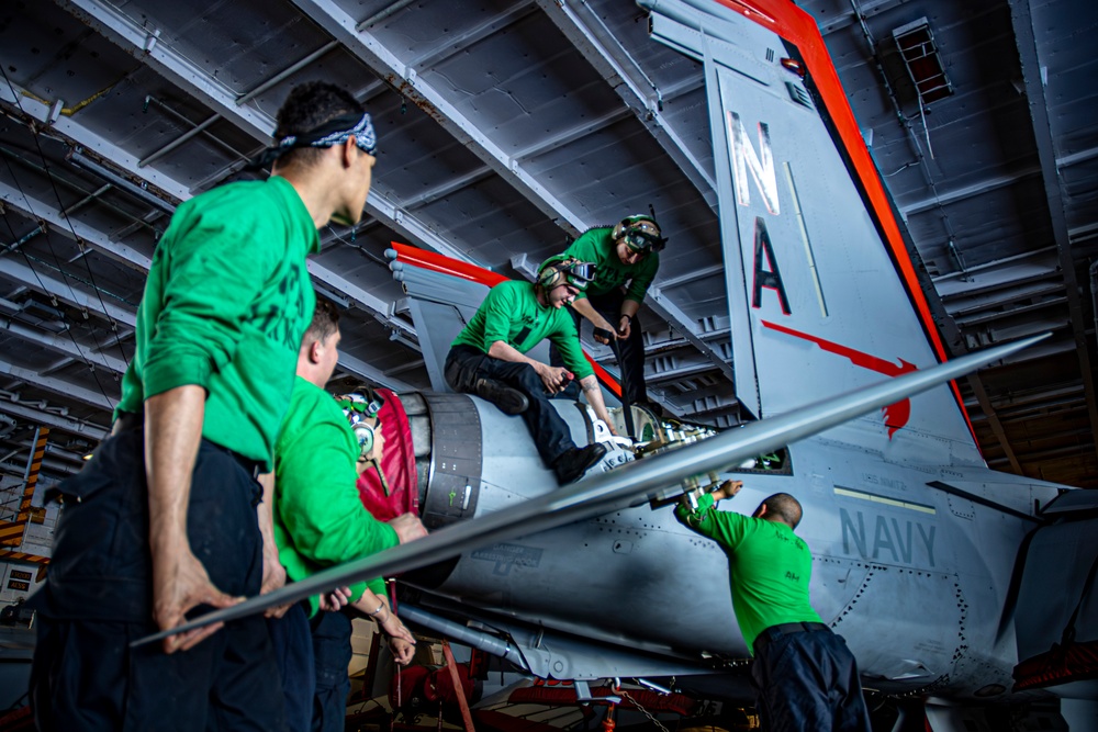 Nimitz Sailors Perform Maintenance on Aircraft