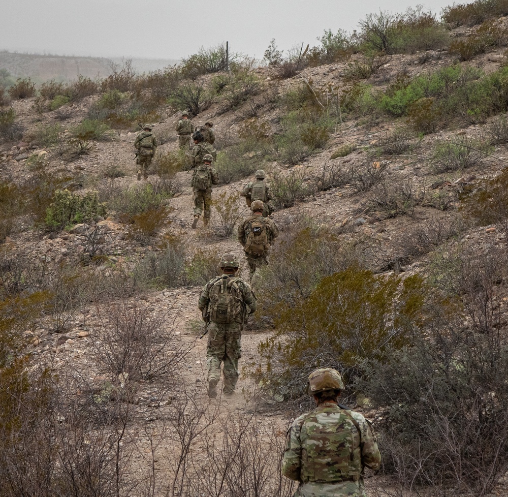 U.S. Soldiers conduct a squad level reconnaissance patrol along the southern border