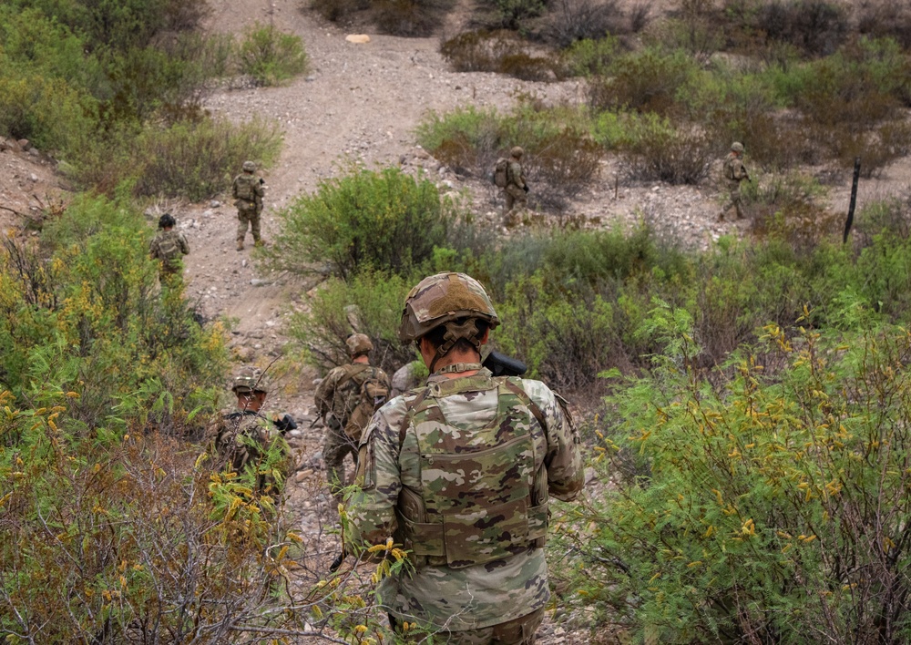 U.S. Soldiers conduct a squad level reconnaissance patrol along the southern border
