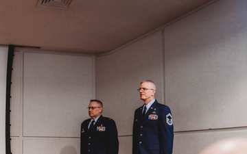 Senior Master Sgt Eric Hopkins promotes to the rank of chief master sergeant