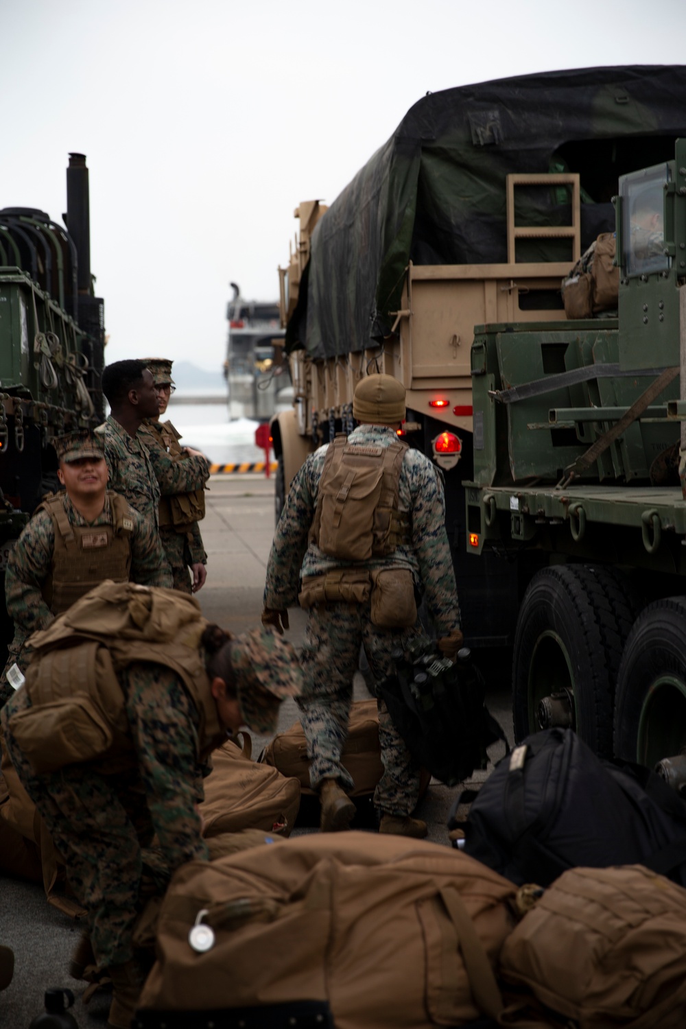 Marines with MWSS-171 prepare for departure from Japan to Korea for training