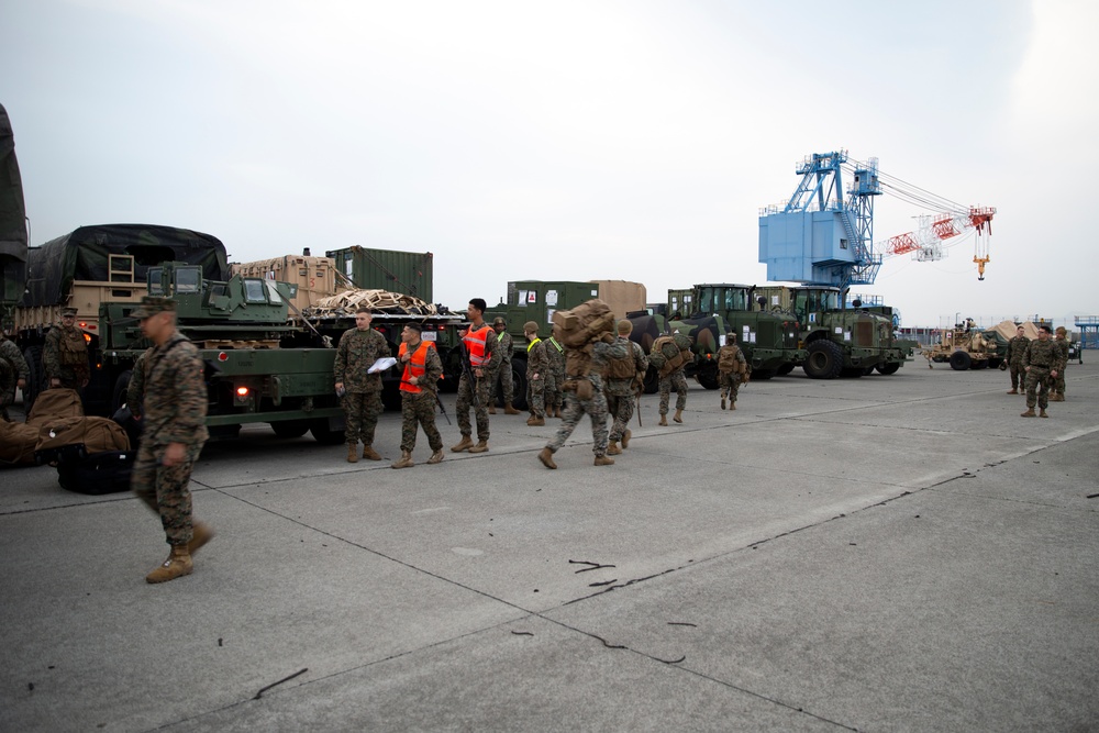 Marines with MWSS-171 prepare for departure from Japan to Korea for training
