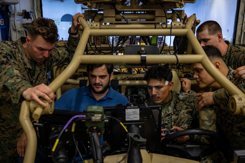 Marines from the 22nd LAAD Brief Commander, ESG 2 on L-MADIS