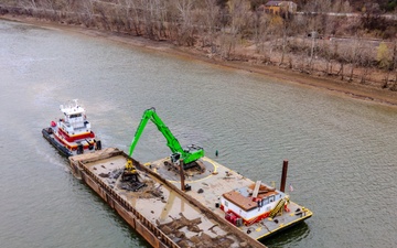 Lock wall demolition, dredging continue at historic Monongahela River facility