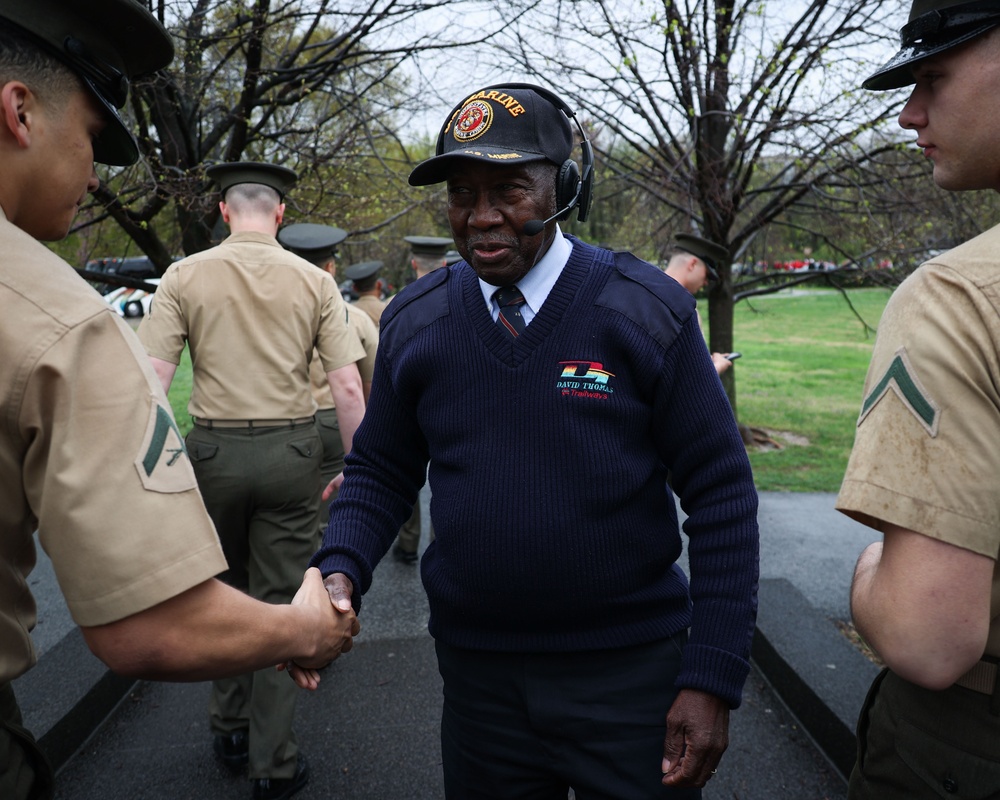 MBW Marines Greet Veterans of WWII