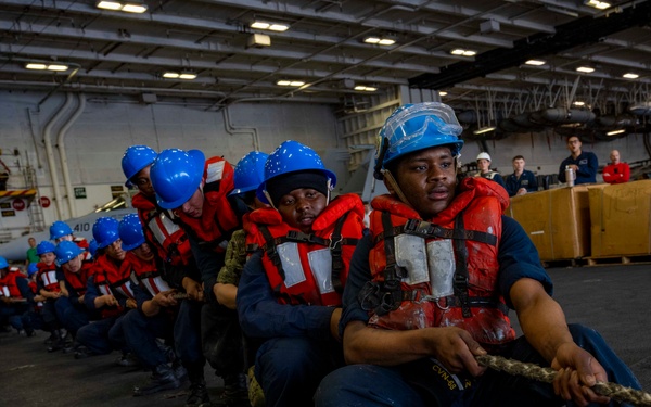 Nimitz Sailors Heave Around Line During Replenishment-at-Sea