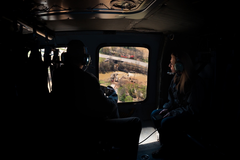 FEMA and Arkansas National Guard patrol disaster area
