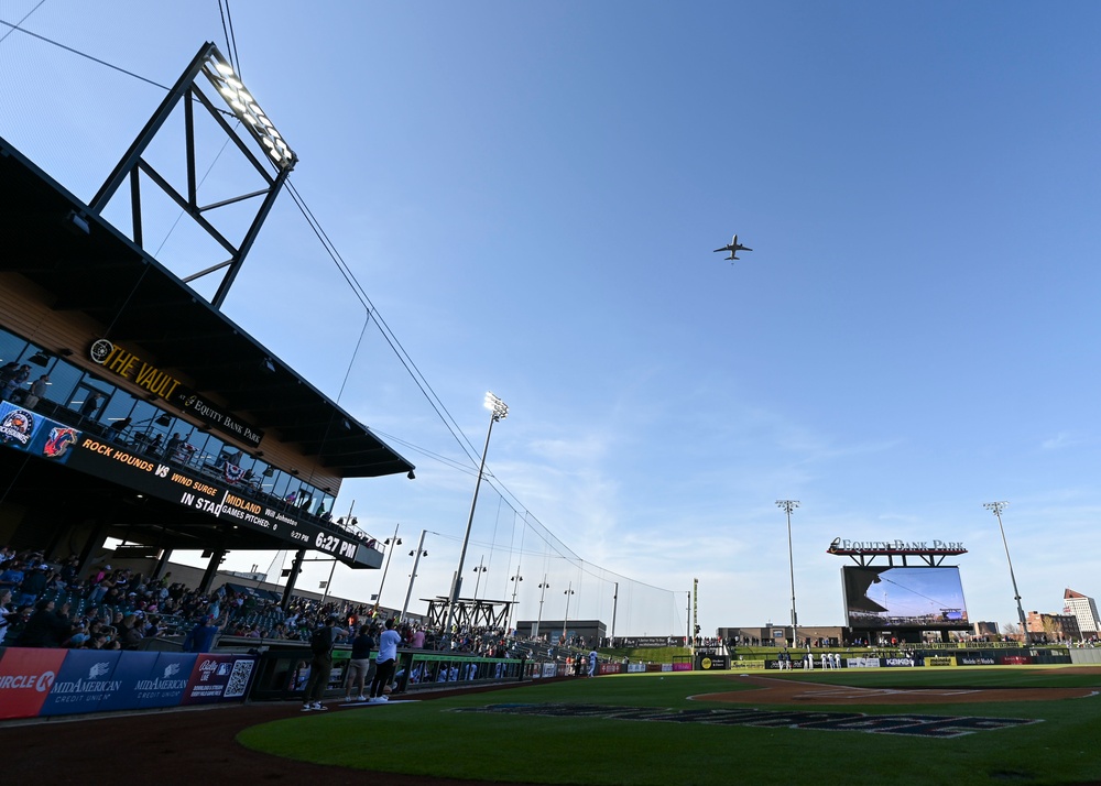 McConnell performs KC-46 flyover for Wichita Wind Surge opening day