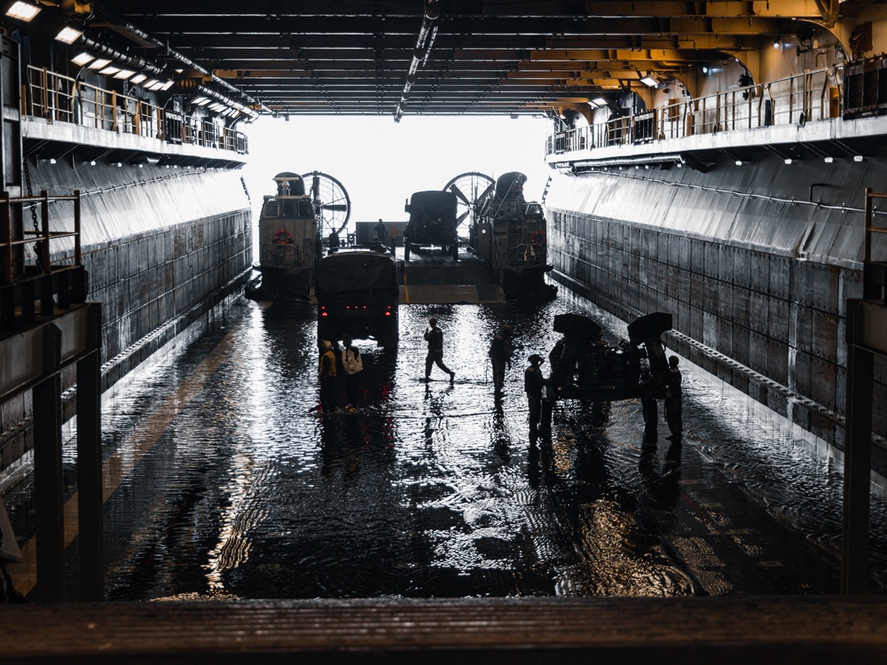 22nd MEU | Combat Cargo on USS Iwo Jima Conducts Well Deck Operations During PMINT