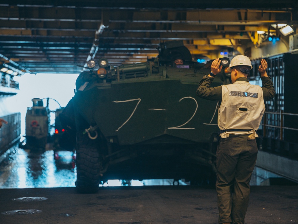 22nd MEU | Combat Cargo on USS Iwo Jima Conducts Well Deck Operations During PMINT