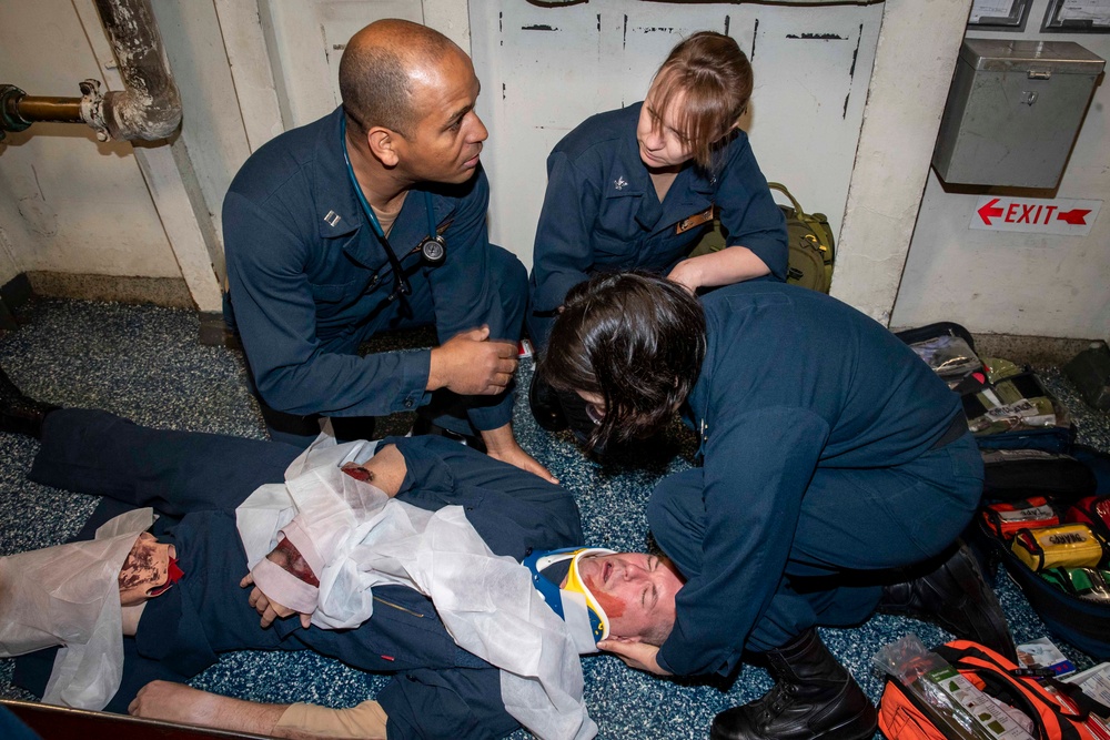 Abraham Lincoln conducts a medical emergency drill