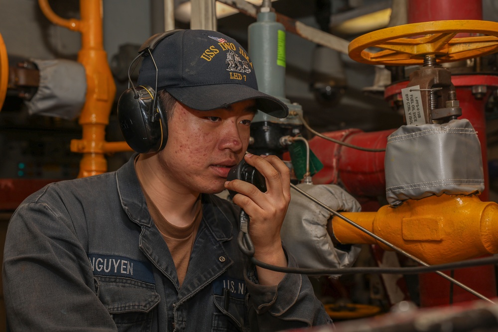 USS Iwo Jima Sailors conduct standard Boiler Room Procedures