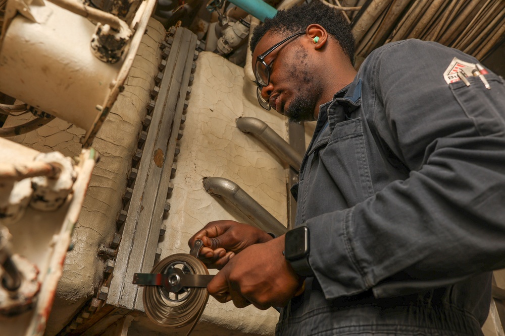 USS Iwo Jima Sailors conduct standard Boiler Room Procedures